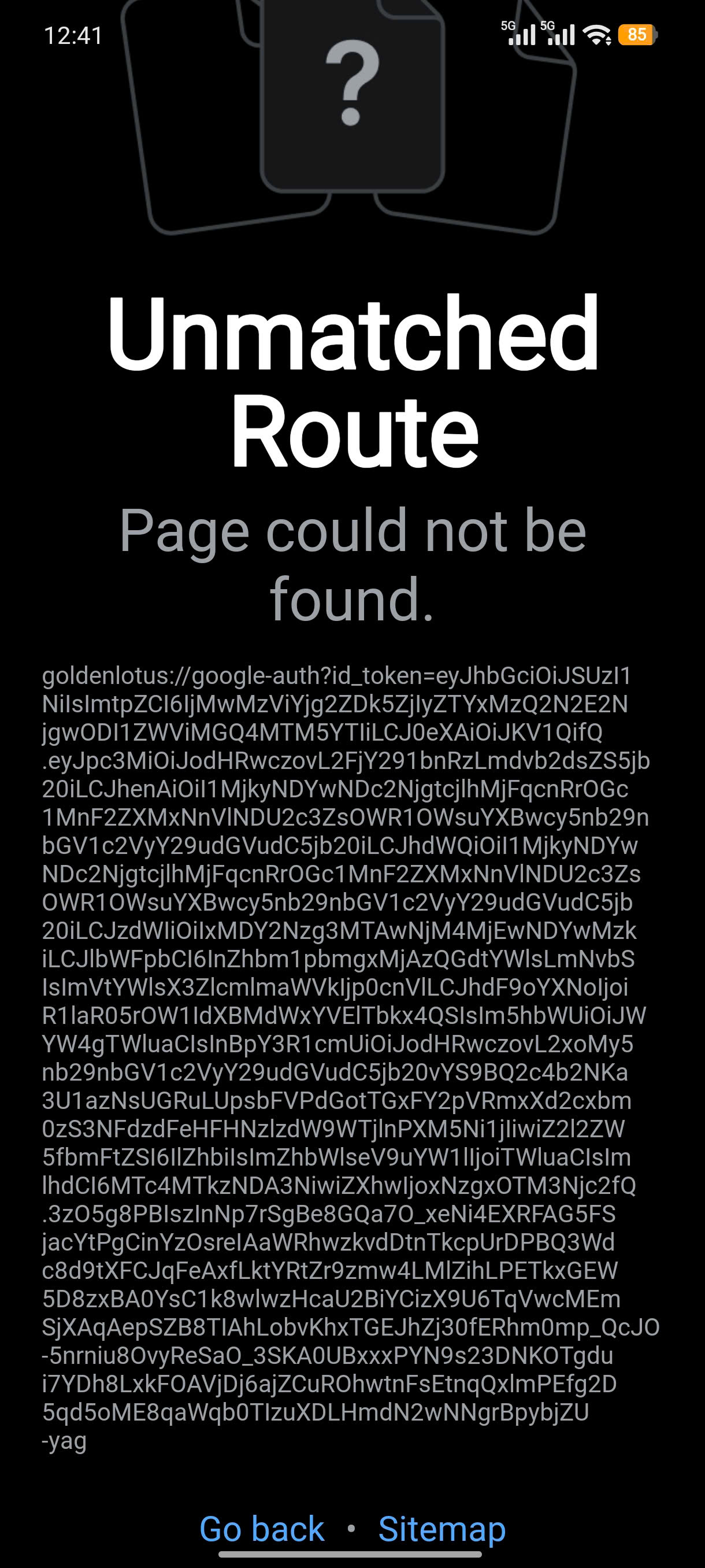 Lỗi Unmatched Route Google Auth